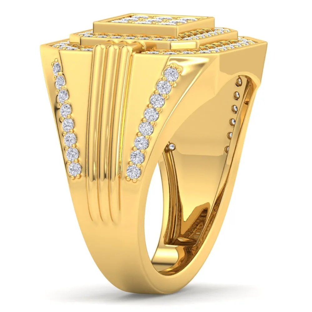 1 3/4Ct Men's Diamond Square Multi-Diamond Double Octagon Frame Ring Yellow Gold