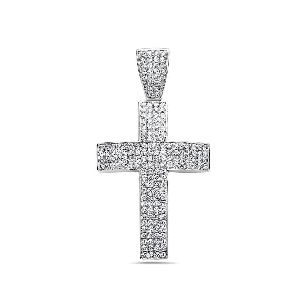 14K White Gold Cross Pendant with 2.35 CT Diamonds