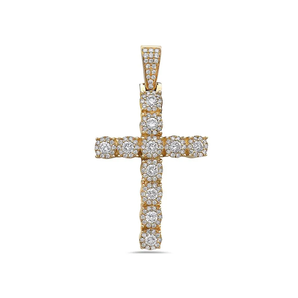 14K Yellow Gold Cross Pendant with 2.20 CT Diamonds