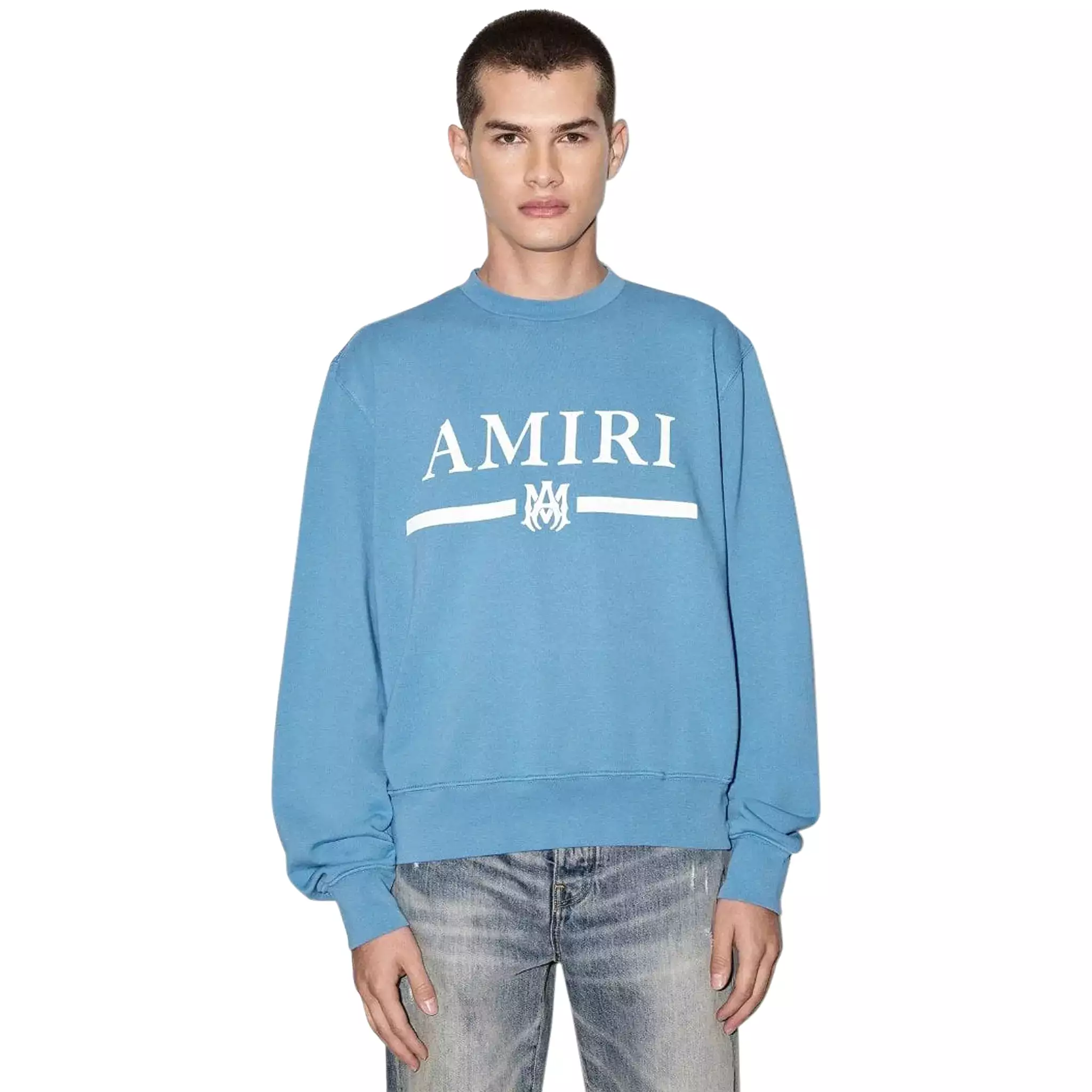 Amiri MA Bar Crewneck Carolina Blue Sweatshirt