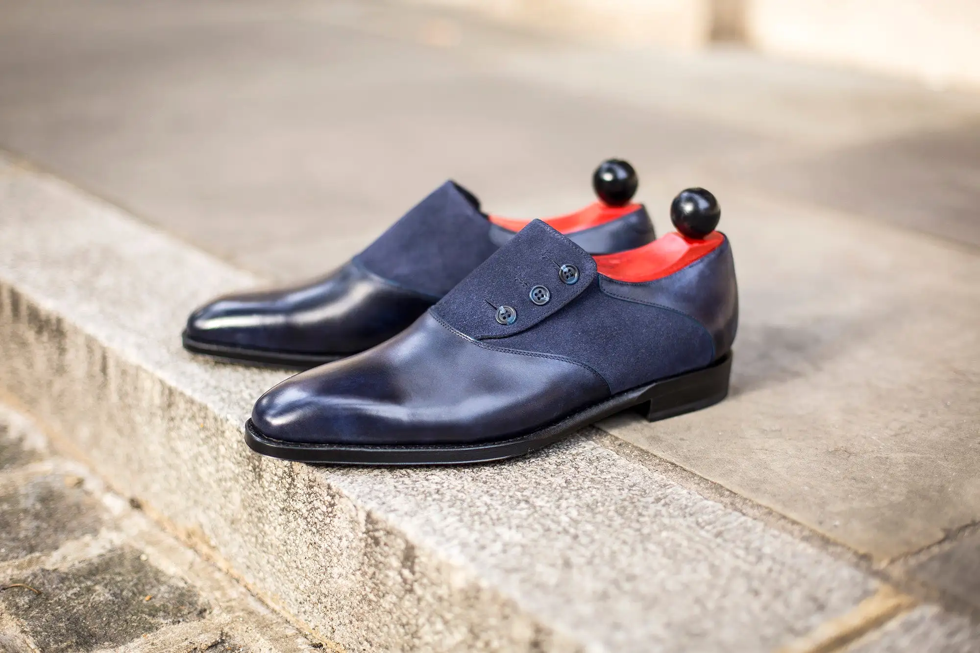 Aurora - MTO - Navy Museum Calf / Navy Suede - LPB Last - Single Leather Sole