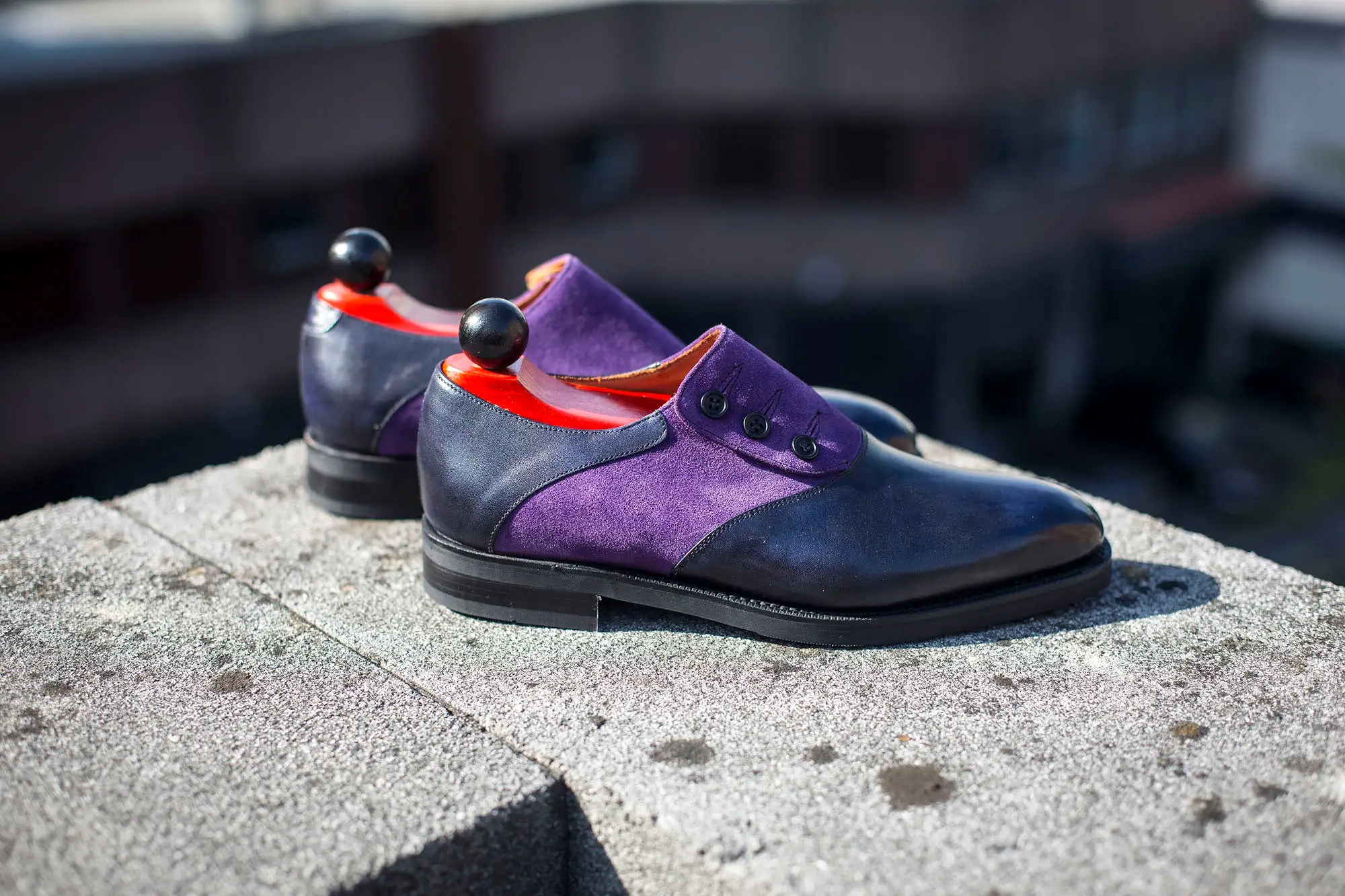 Aurora - MTO - Navy Museum Calf / Purple Suede - LPB Last - City Rubber Sole