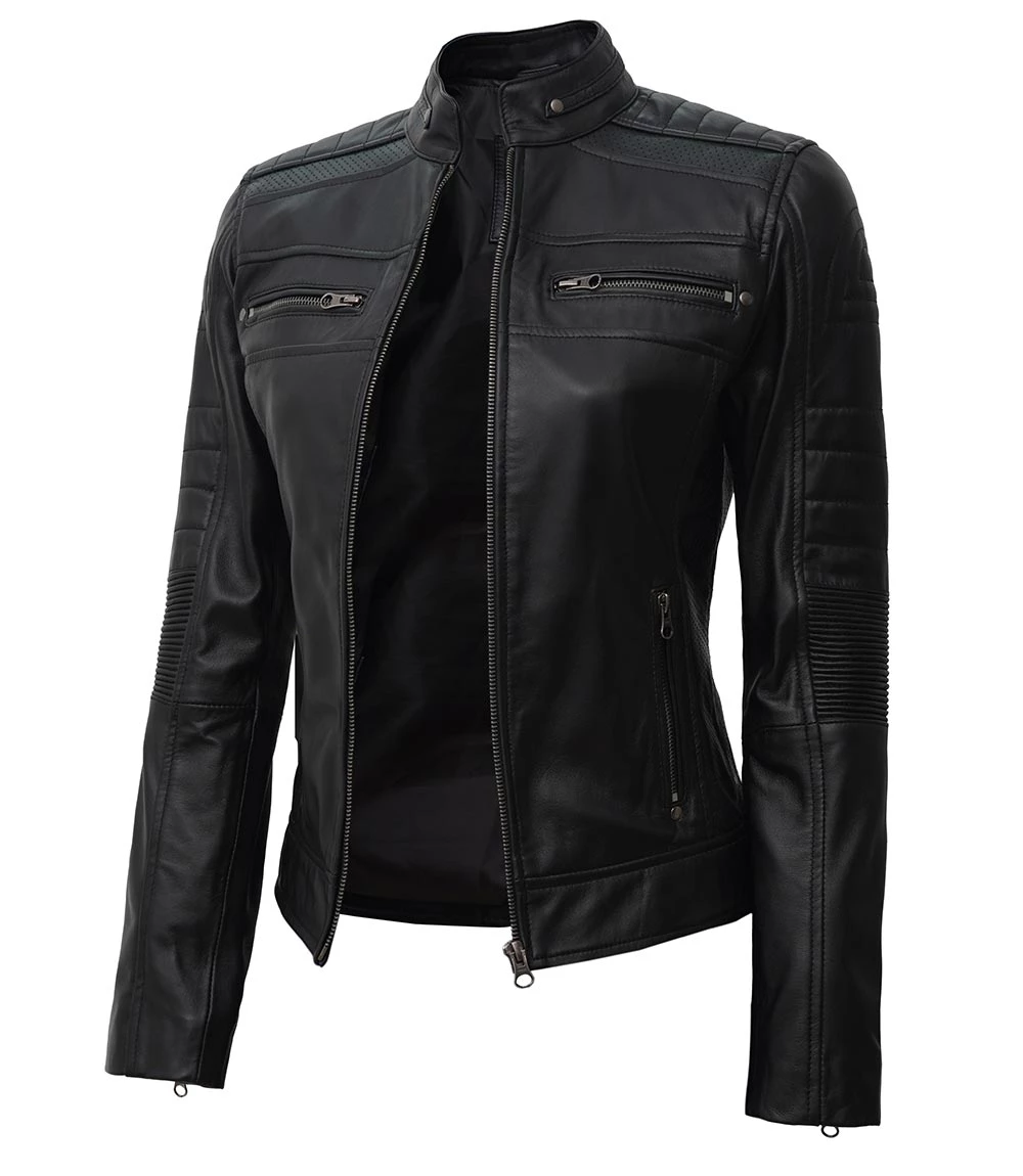 Austin Tall Women's Black Cafe Racer Real Leather Jacket