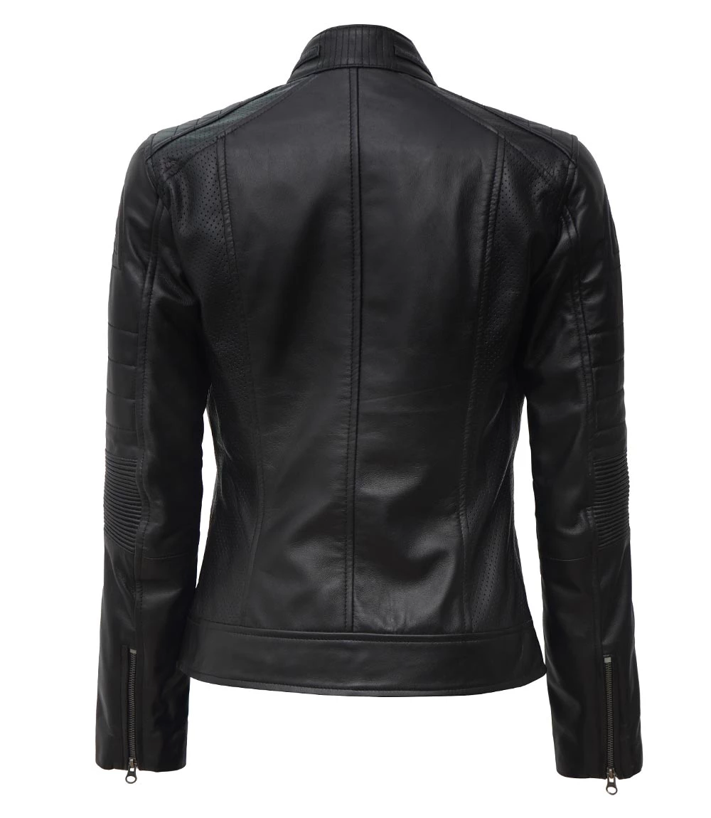 Austin Tall Women's Black Cafe Racer Real Leather Jacket