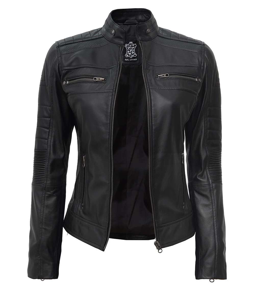 Austin Tall Women's Black Cafe Racer Real Leather Jacket