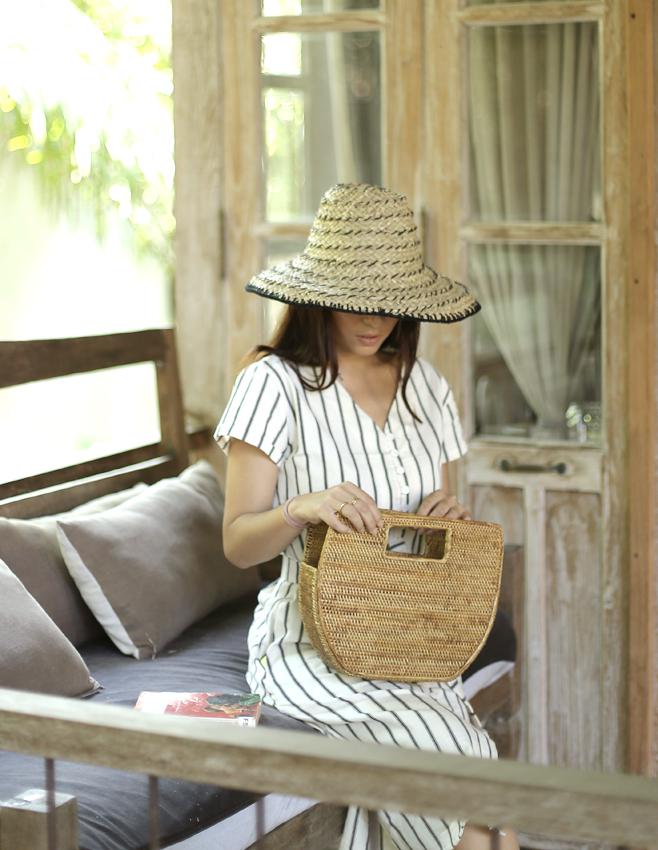 Balinese Pecatu Bucket Straw Hat, in Black