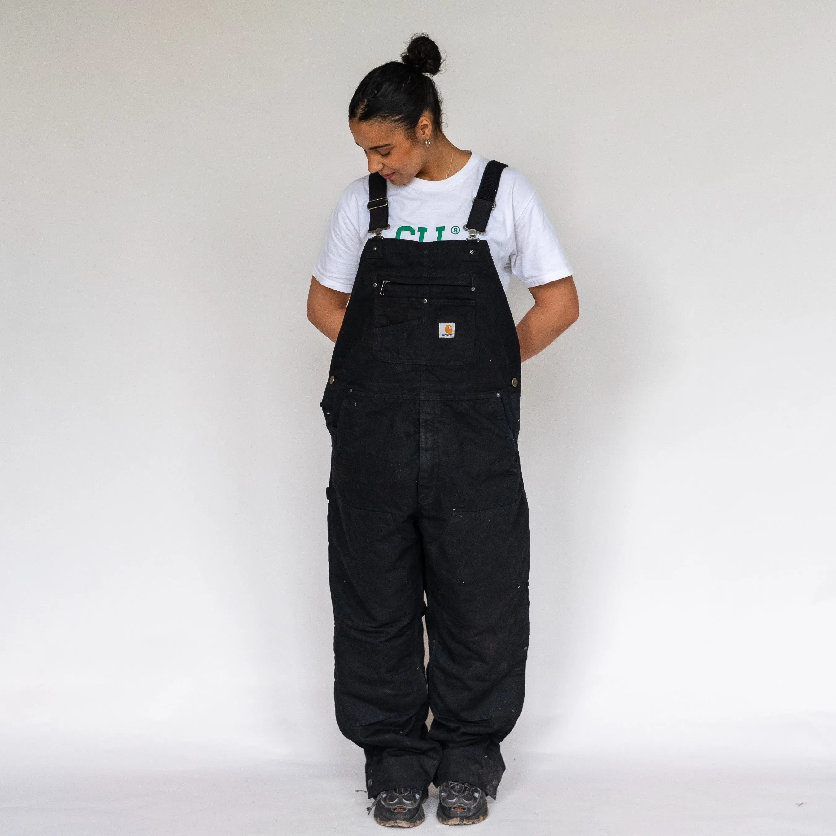 Black 90s Carhartt Deadstock Canvas Baggy Dungarees (L)