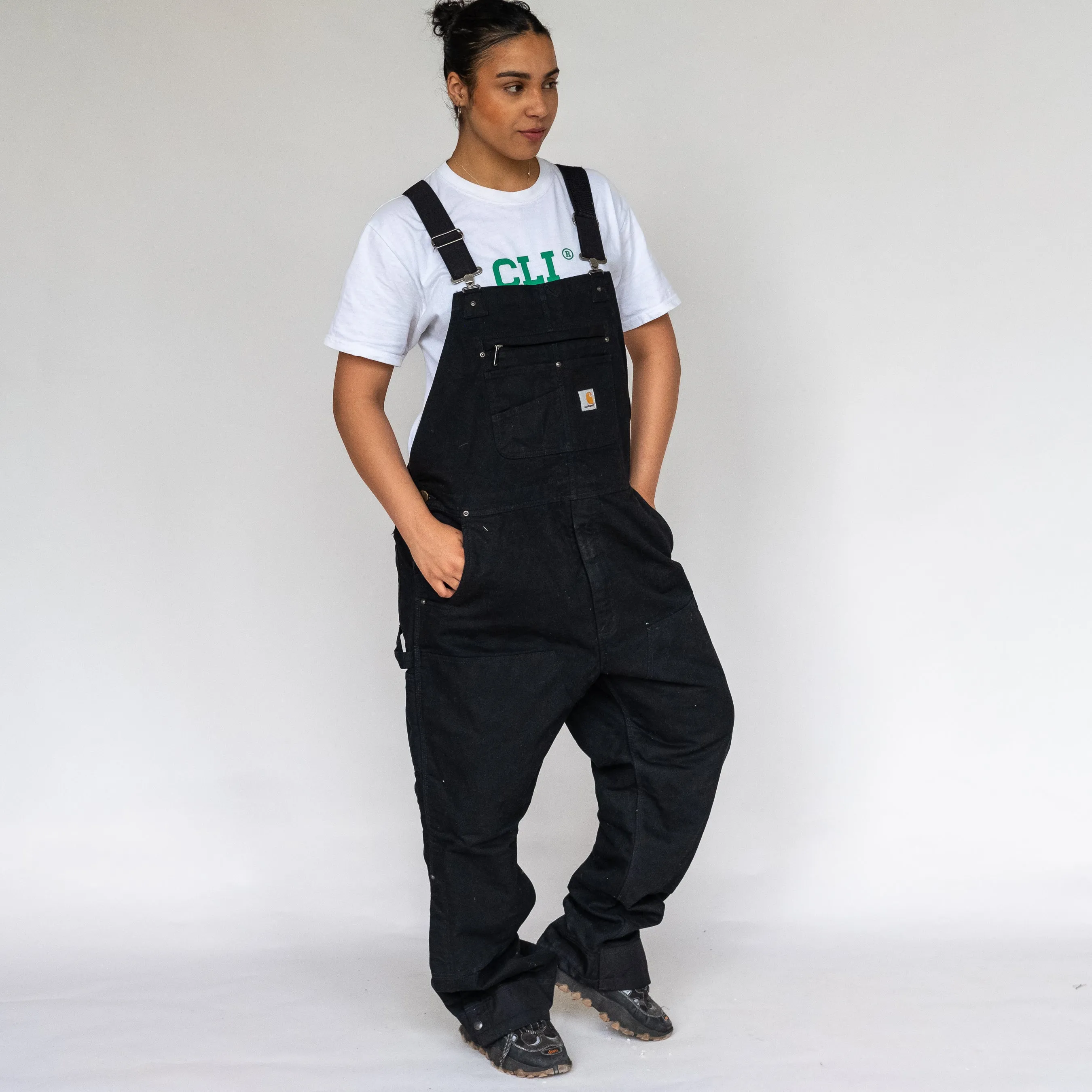 Black 90s Carhartt Deadstock Canvas Baggy Dungarees (L)