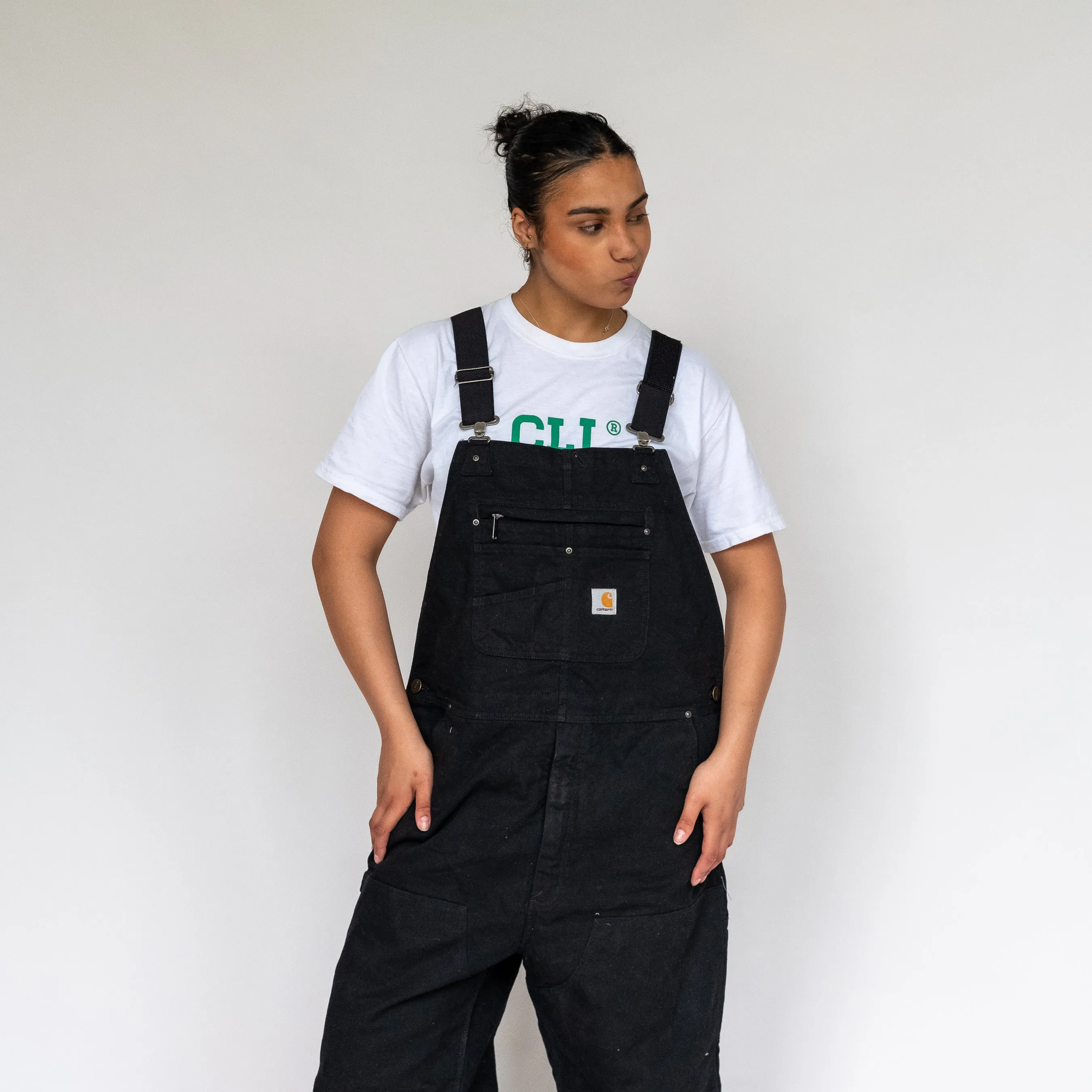 Black 90s Carhartt Deadstock Canvas Baggy Dungarees (L)