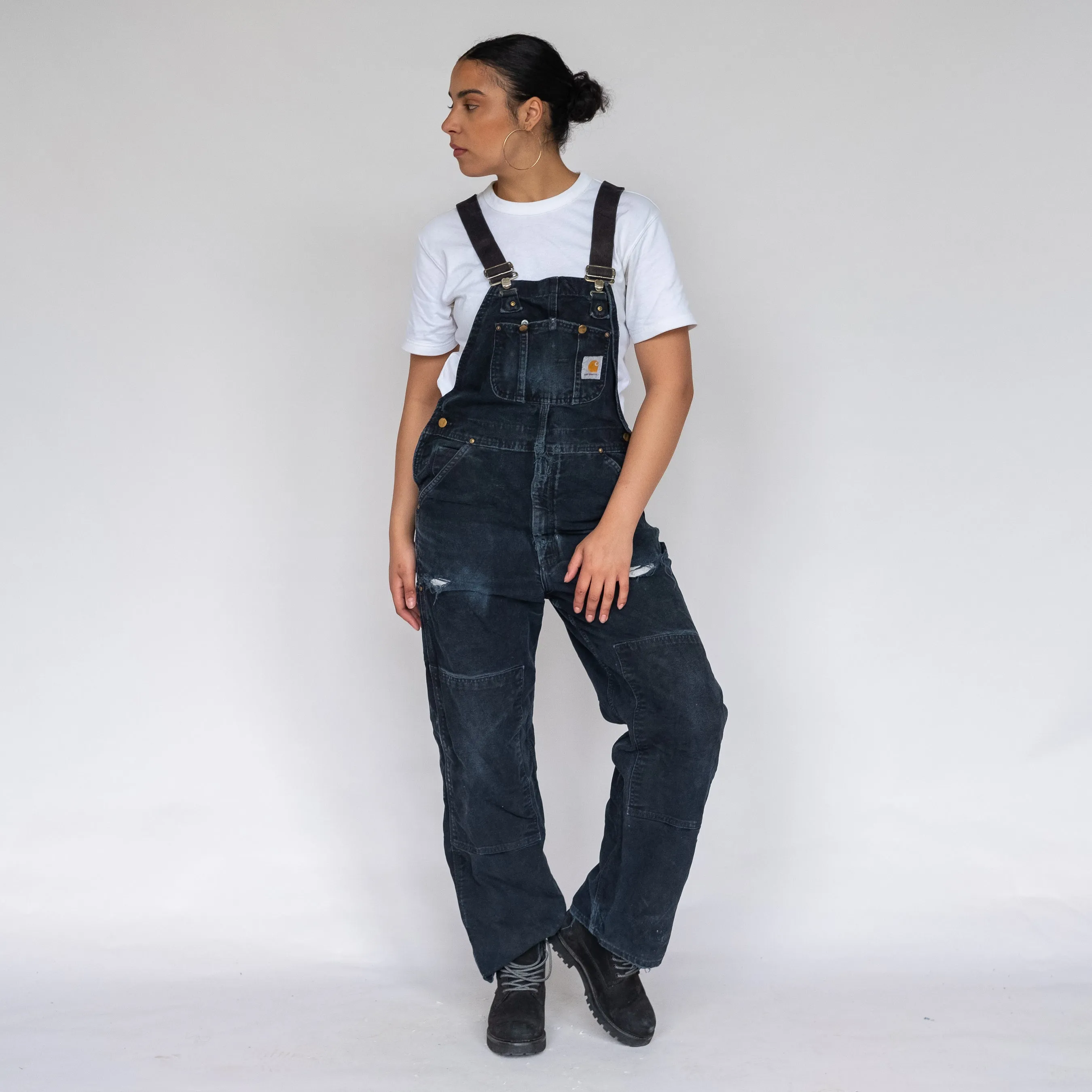 Black 90s Carhartt Double Knee Canvas Baggy Dungarees (M)