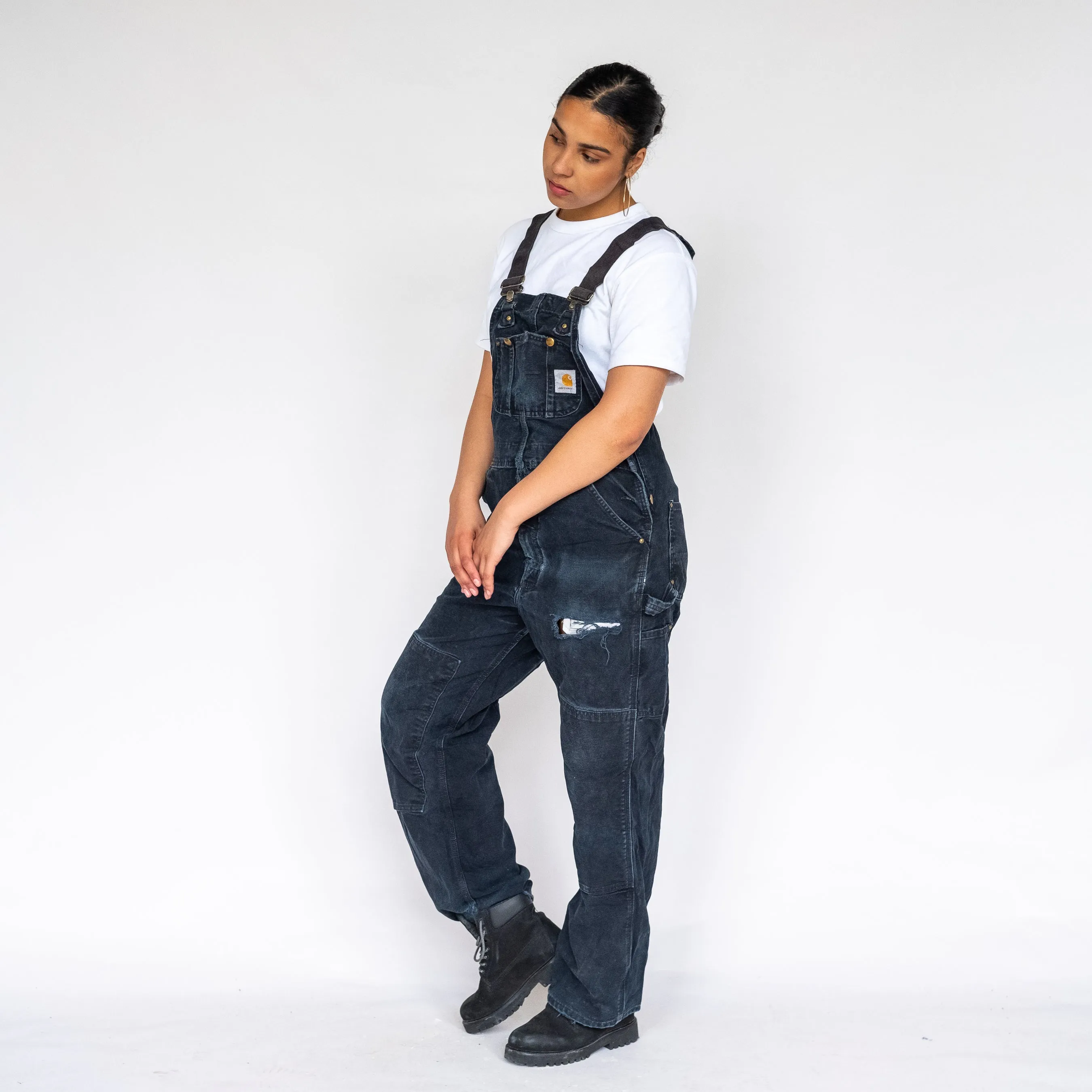 Black 90s Carhartt Double Knee Canvas Baggy Dungarees (M)