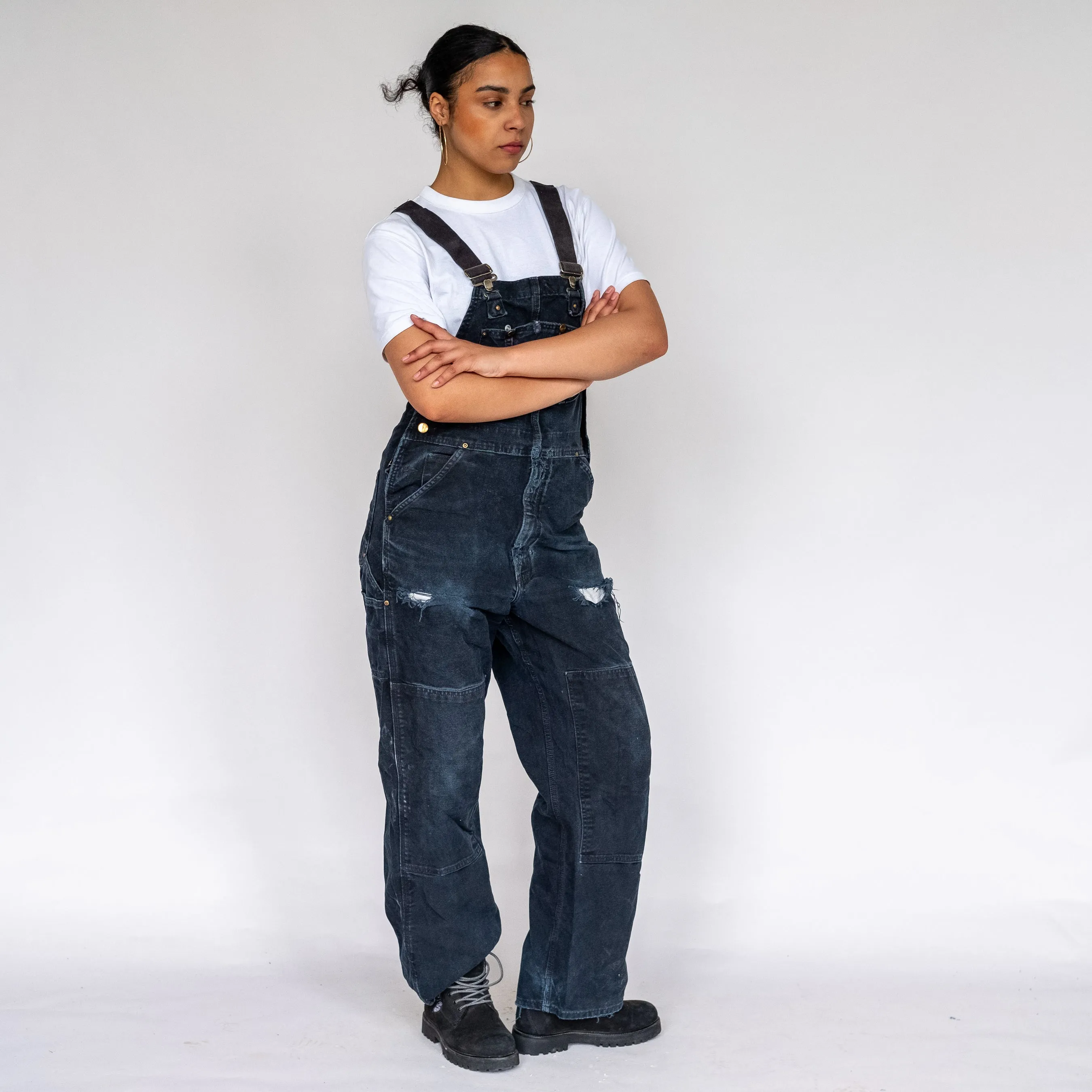 Black 90s Carhartt Double Knee Canvas Baggy Dungarees (M)