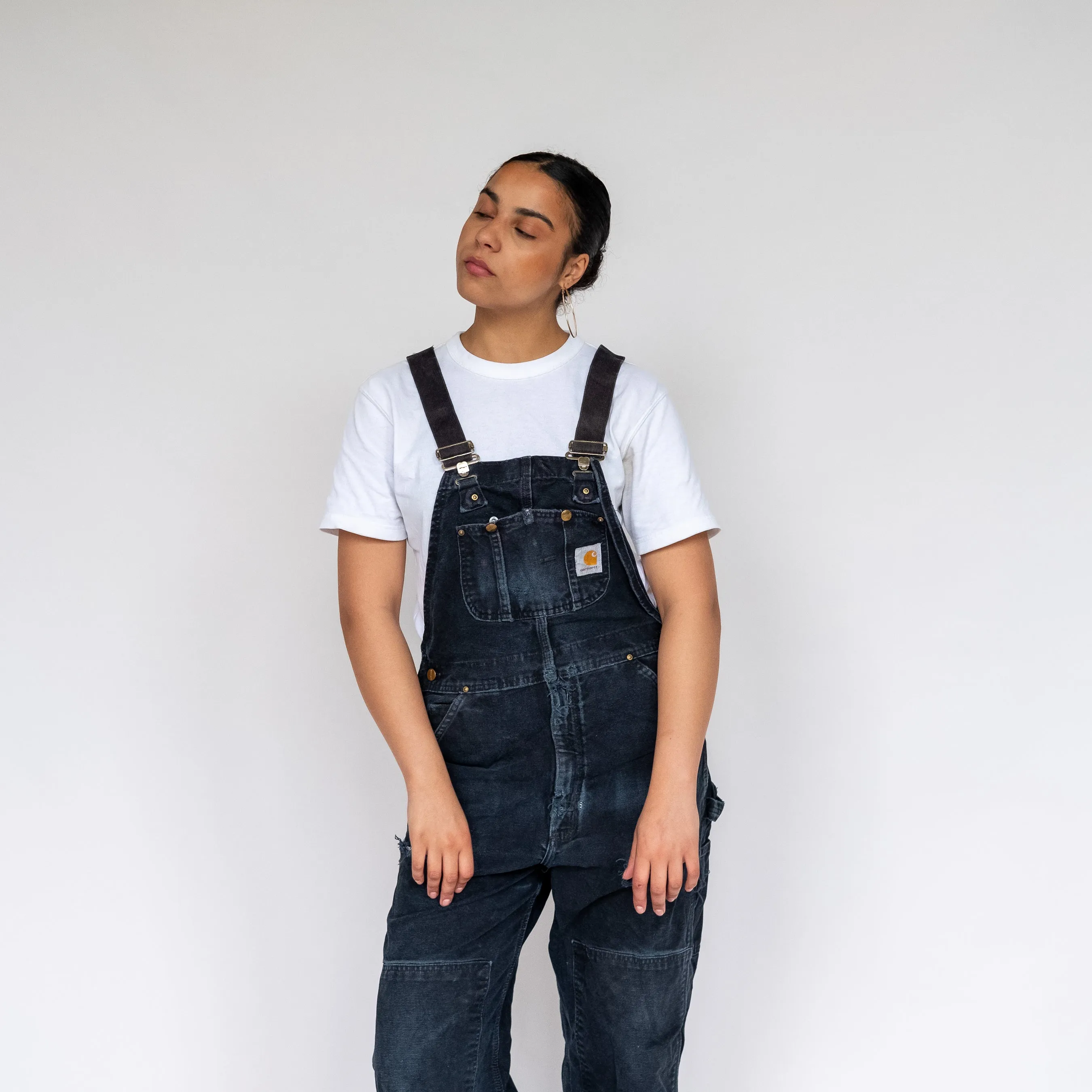 Black 90s Carhartt Double Knee Canvas Baggy Dungarees (M)