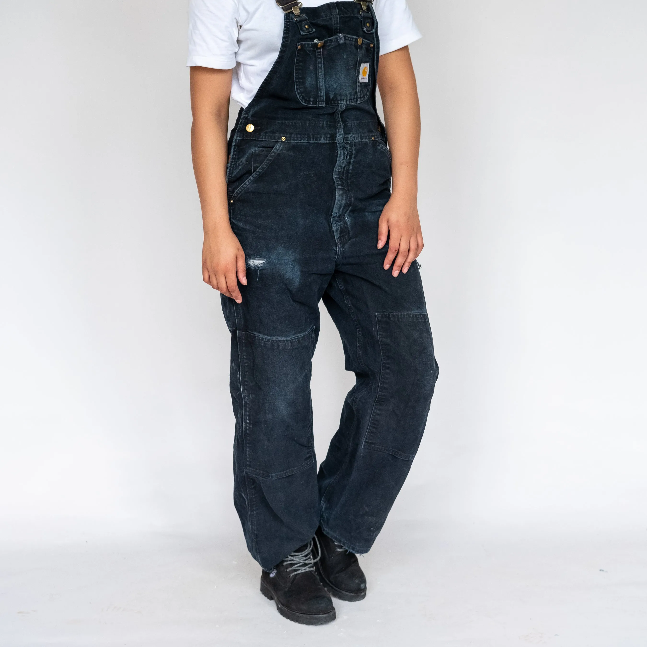 Black 90s Carhartt Double Knee Canvas Baggy Dungarees (M)