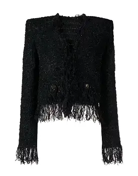 Black Bright Silky Fringed Jacket