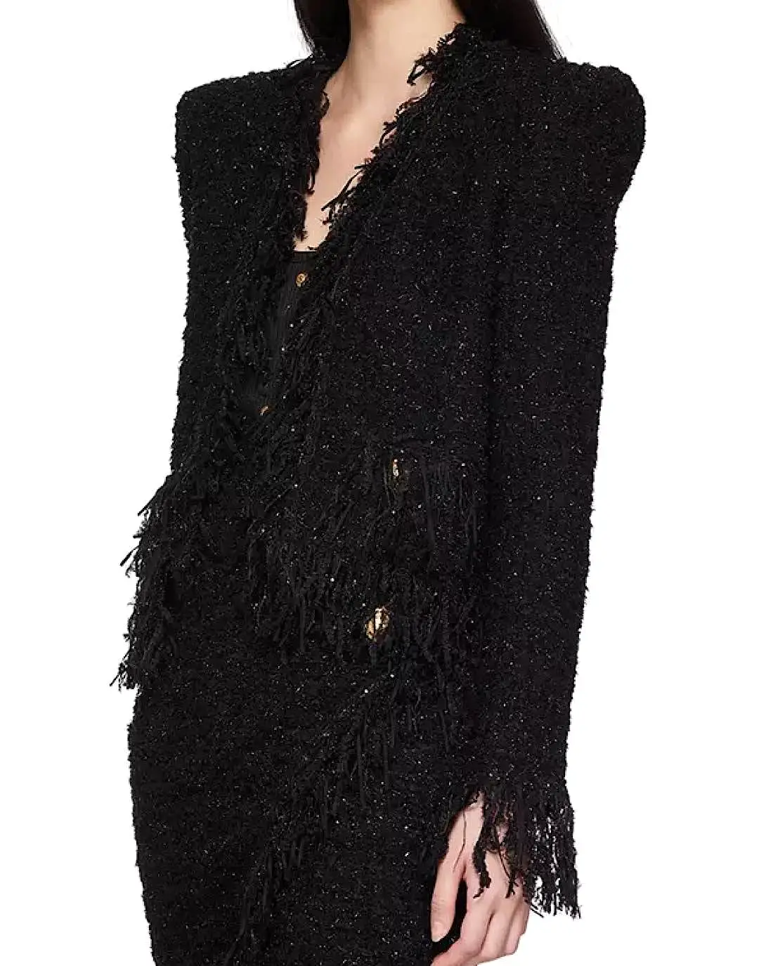 Black Bright Silky Fringed Jacket