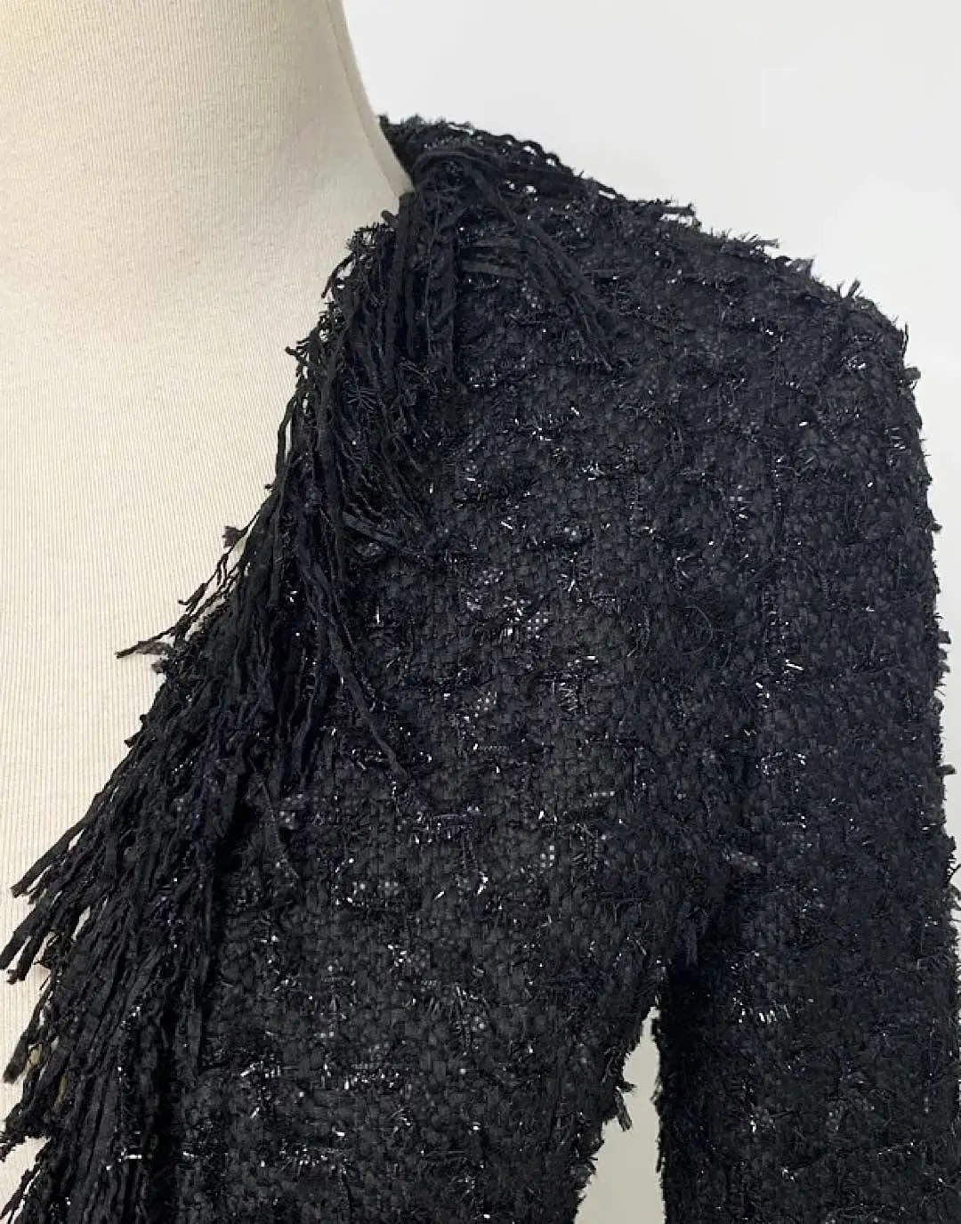 Black Bright Silky Fringed Jacket