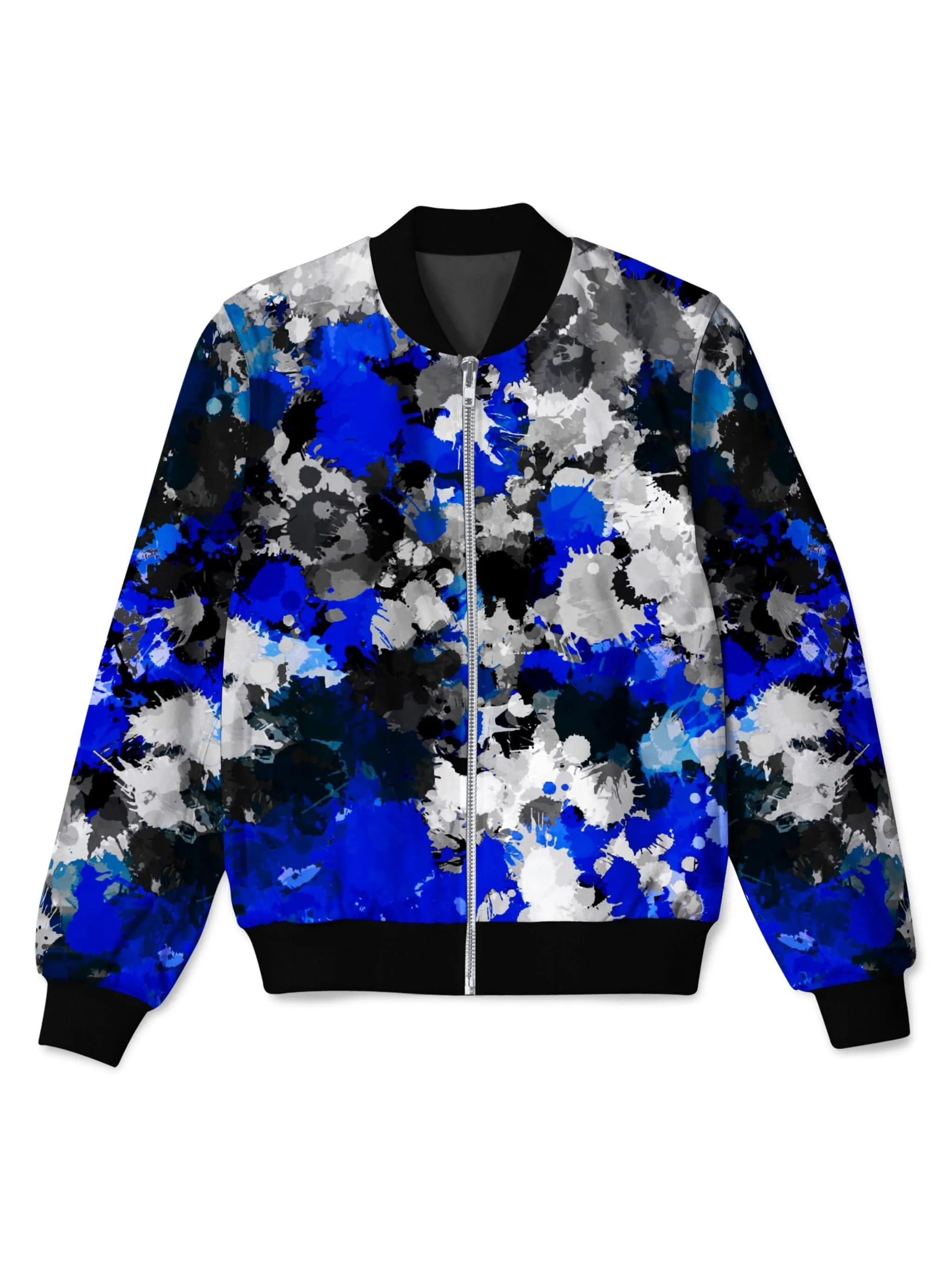 Blue and Grey Paint Splatter Bomber Jacket