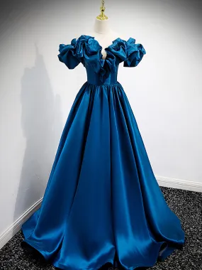 Blue Bubble Off The Shoulder A-line Evening Dress Prom Dress