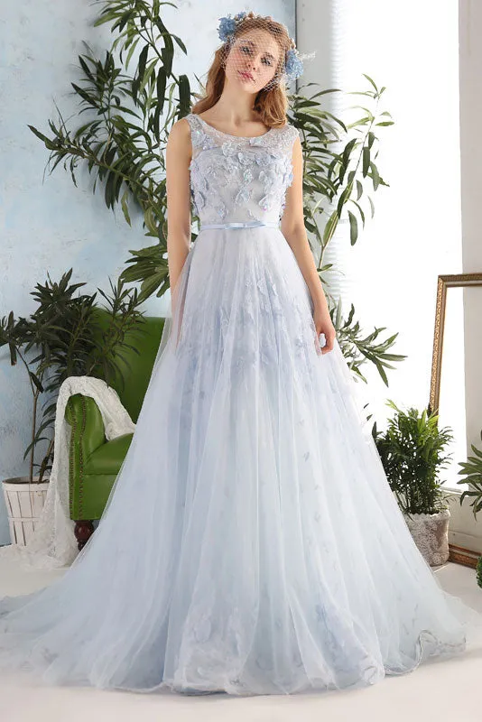 Blue Gray Tulle Formal Prom Evening Dress X2014