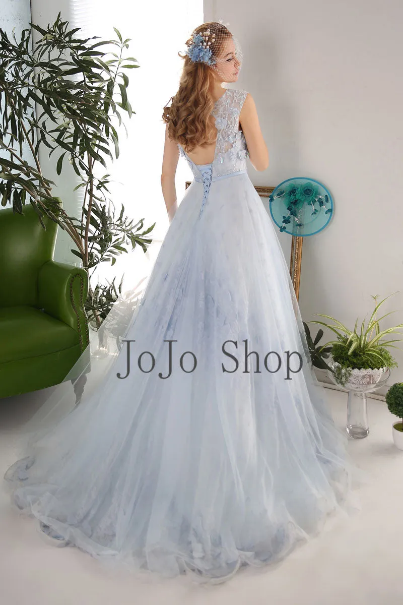 Blue Gray Tulle Formal Prom Evening Dress X2014