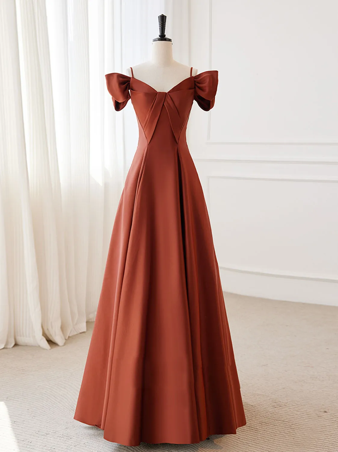 Burnt Orange Off The Shoulder A-line Long Evening Dress Prom Dress