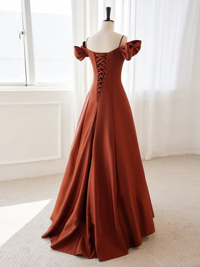 Burnt Orange Off The Shoulder A-line Long Evening Dress Prom Dress