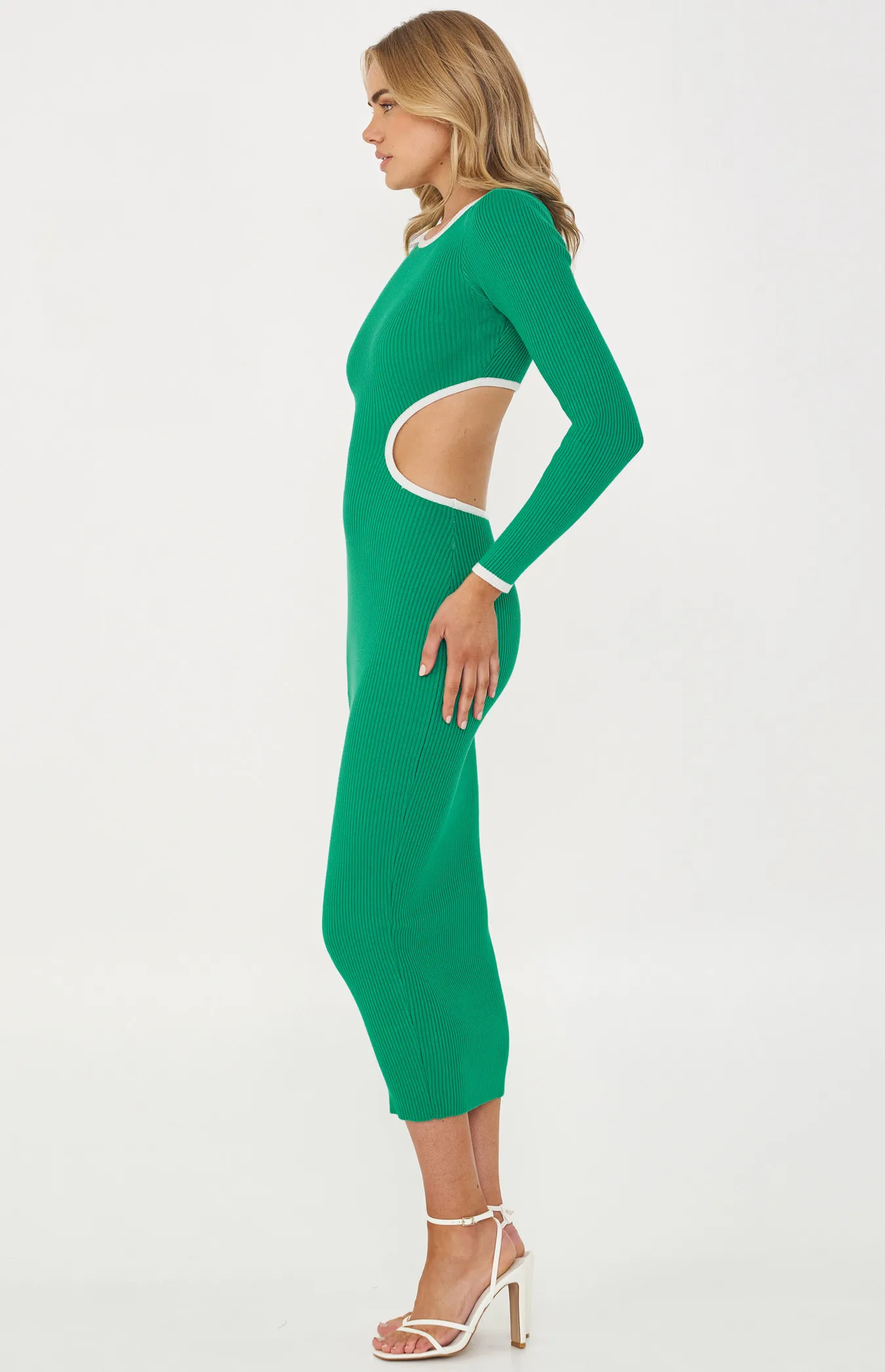 Contrast Binding Knit Midi Dress with Side Waist Cut Out (WKN356) 