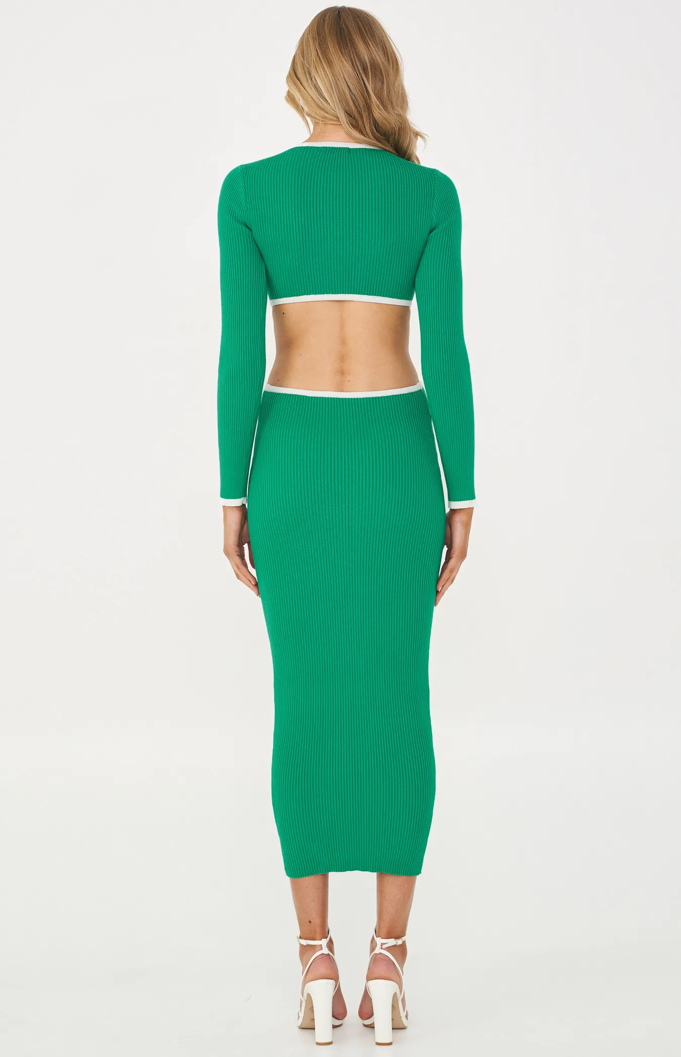 Contrast Binding Knit Midi Dress with Side Waist Cut Out (WKN356) 