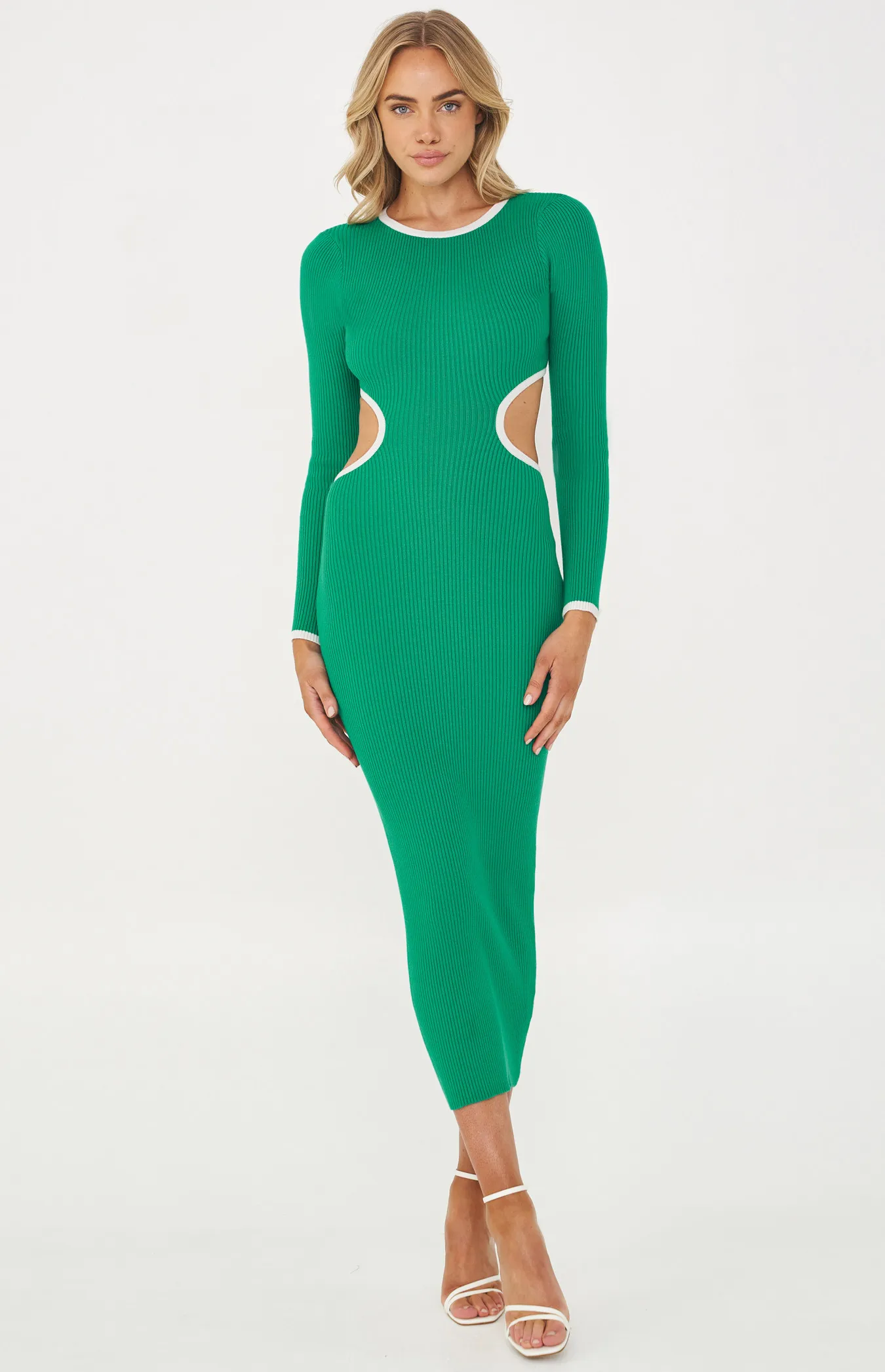 Contrast Binding Knit Midi Dress with Side Waist Cut Out (WKN356) 