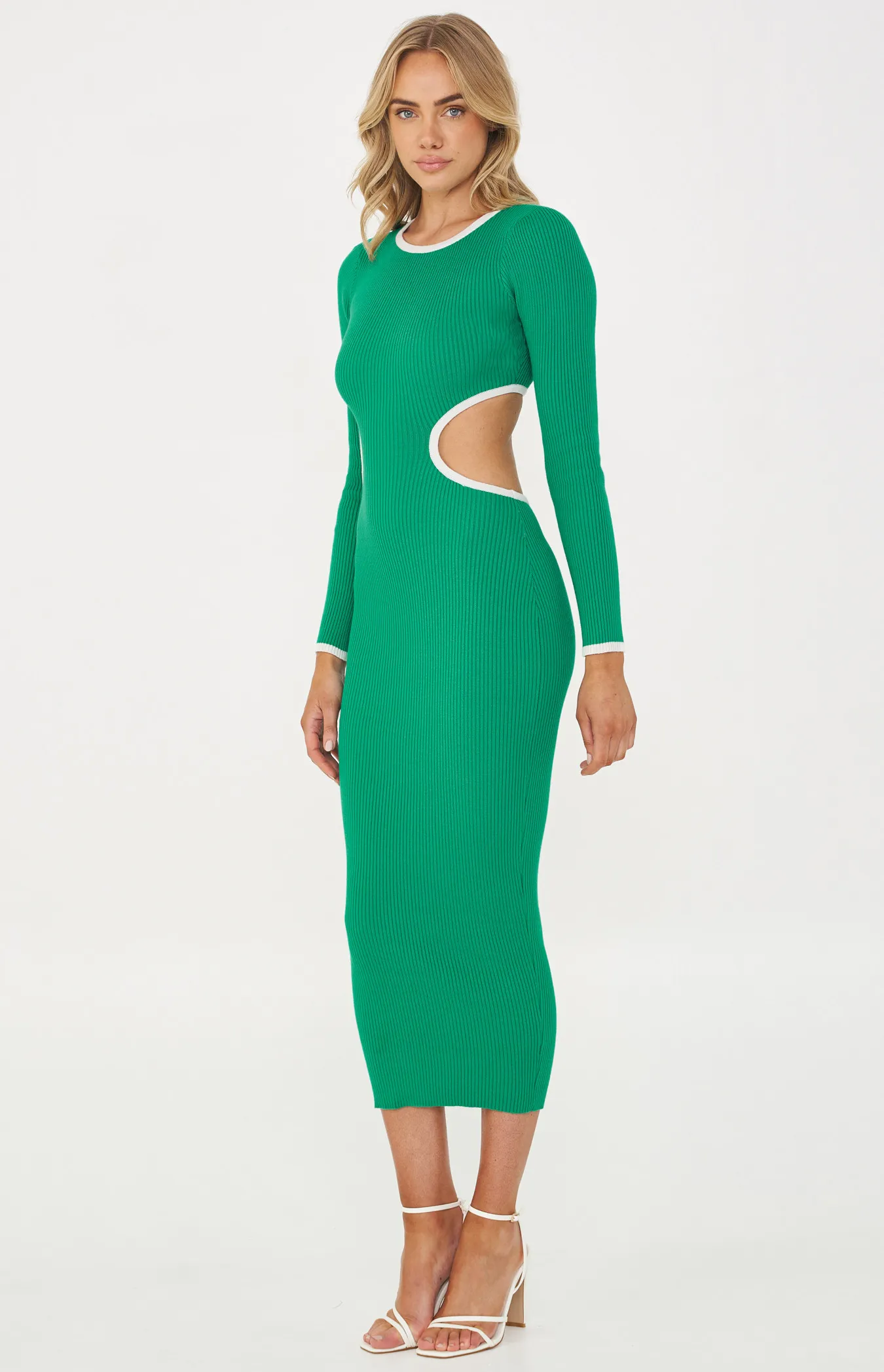 Contrast Binding Knit Midi Dress with Side Waist Cut Out (WKN356) 