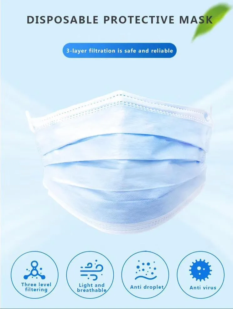 Disposable Protective Face Masks (Boxes of 50pcs)