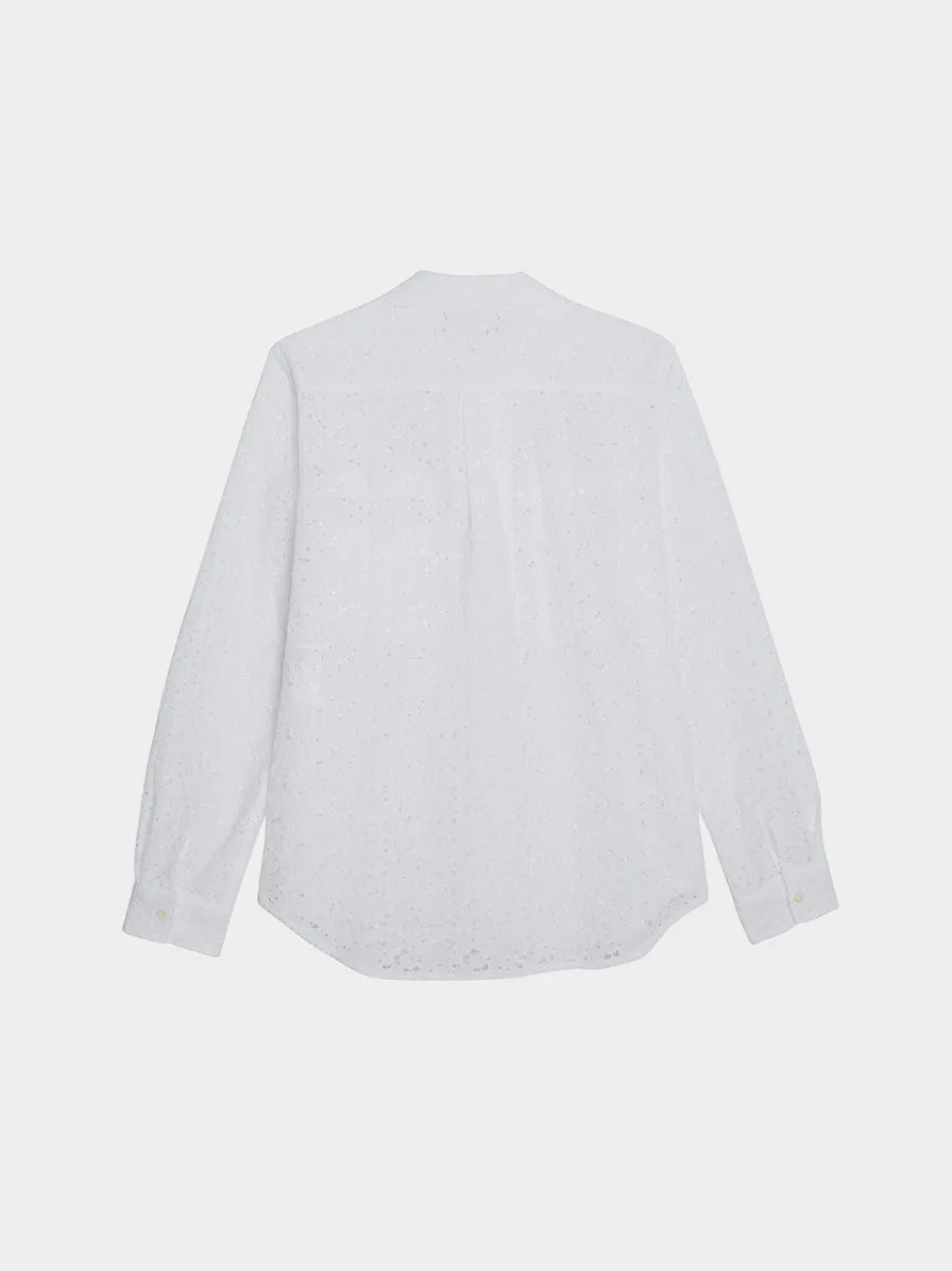 Embroidery Lace Button Up Shirt, White