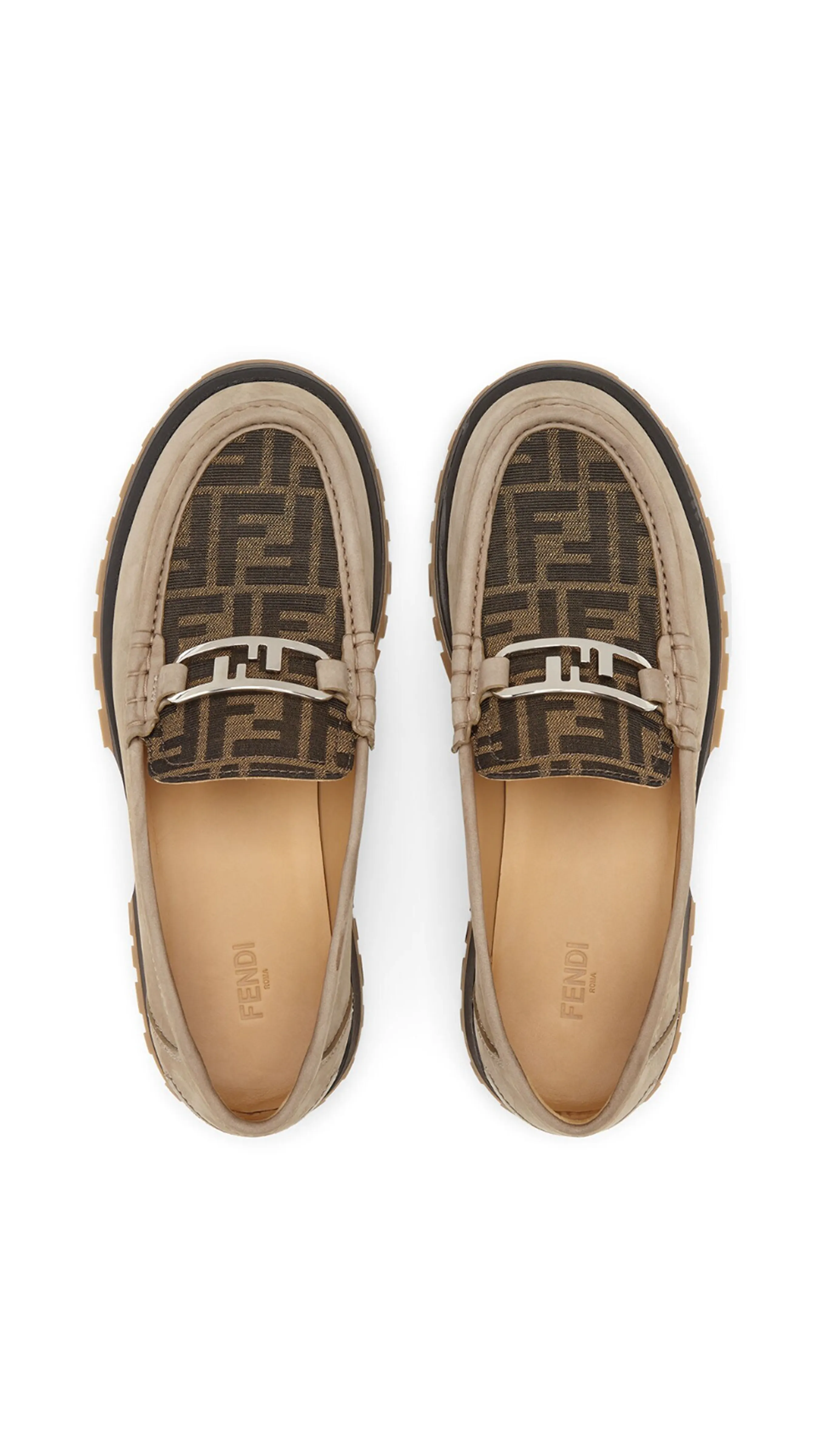 Fendi O'Lock Nubuk Loafers - Beige/Brown