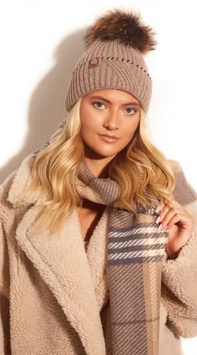 Finley Pom Pom Hat - Taupe