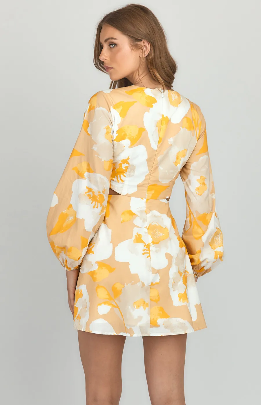 Floral Tie Front Dress with Side Cut Out Details (WDR455A)