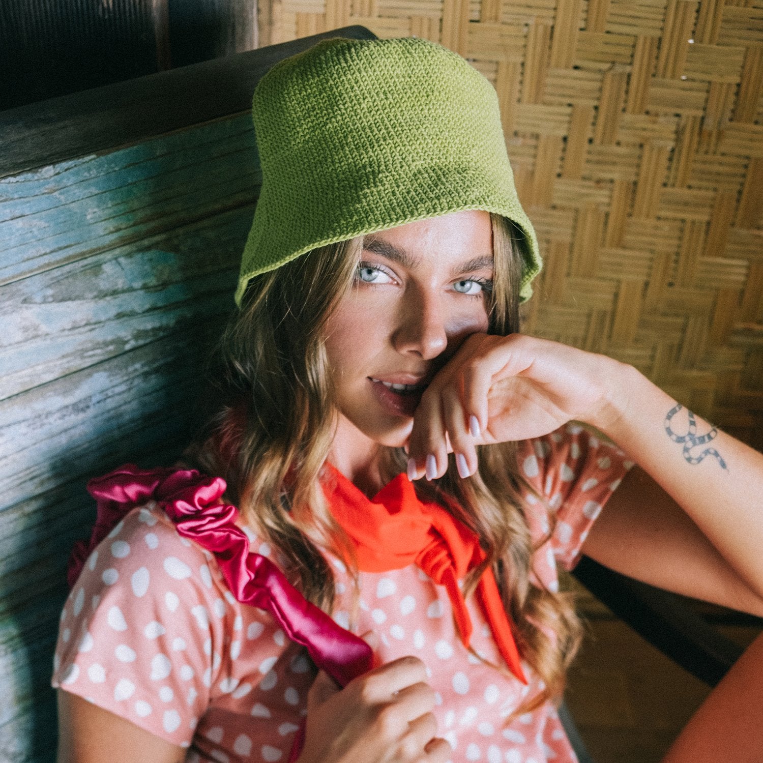 FLORETTE Crochet Bucket Hat, in Lime Green