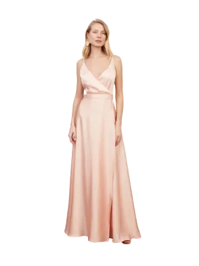 FREYA coral satin long evening dress