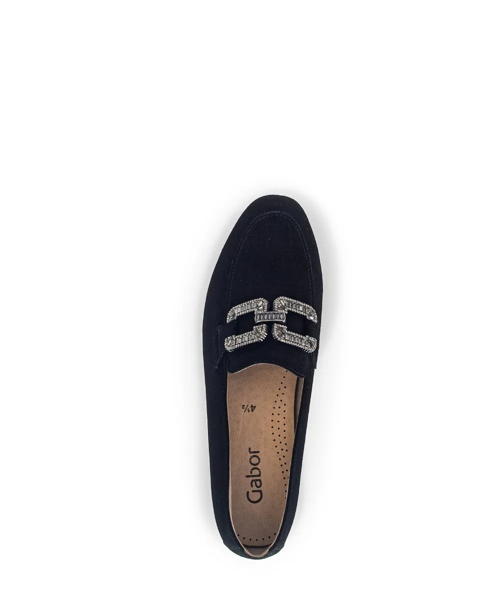 Gabor Black Suede loafer Diamante Buckle 21017