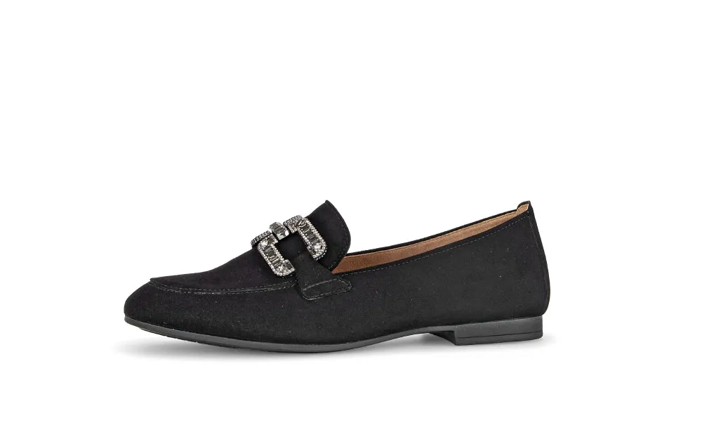 Gabor Black Suede loafer Diamante Buckle 21017