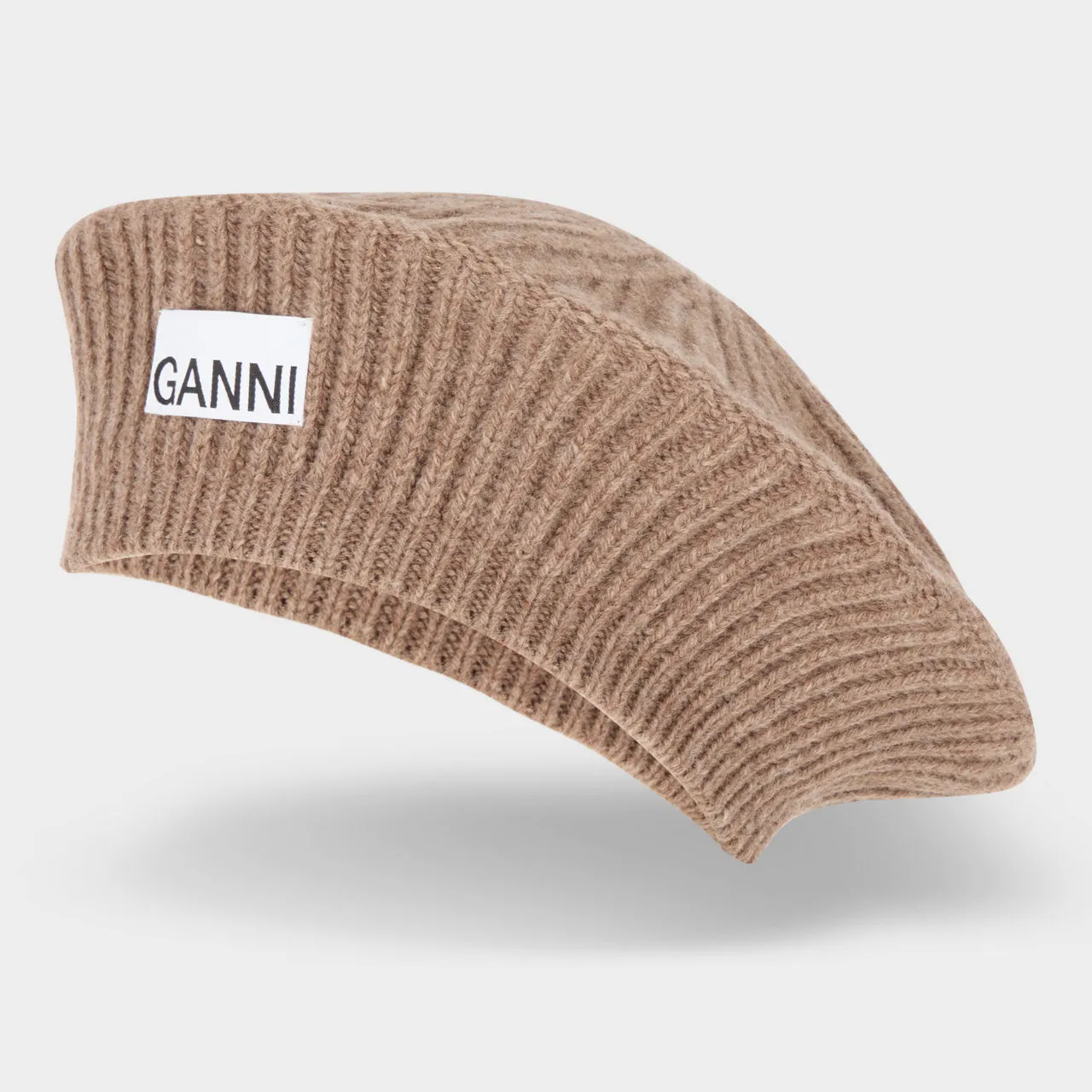 GANNI The Sustainable Edit Logo Ribbed Beret Hat - Tigers Eye