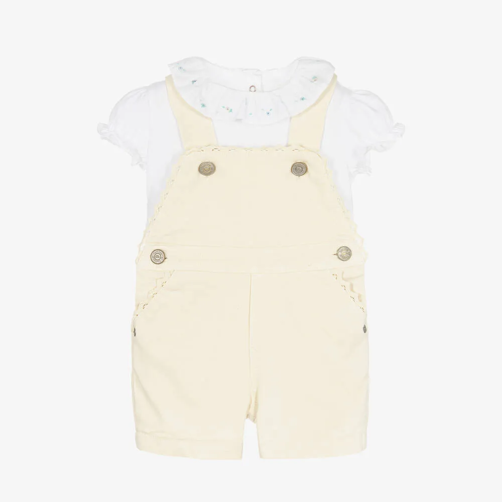 Girls Yellow Cotton Dungarees Set