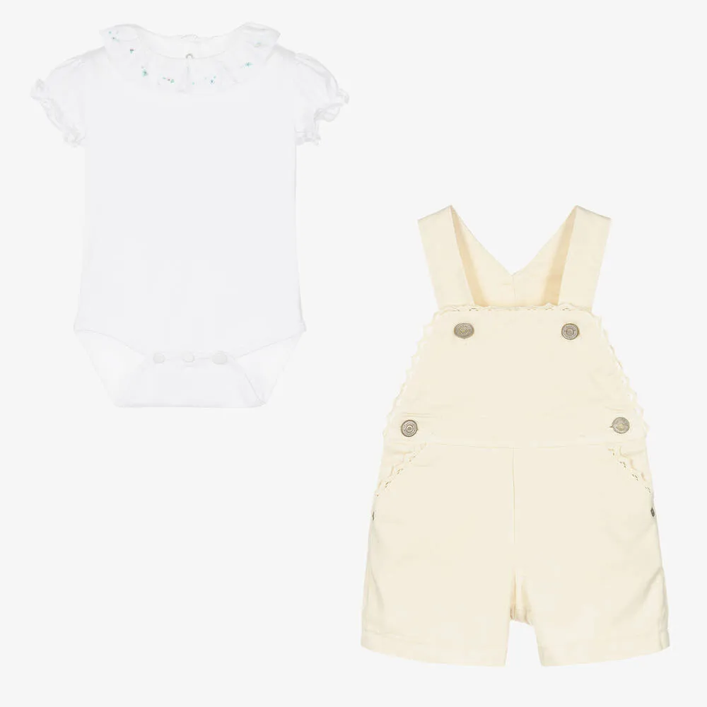 Girls Yellow Cotton Dungarees Set