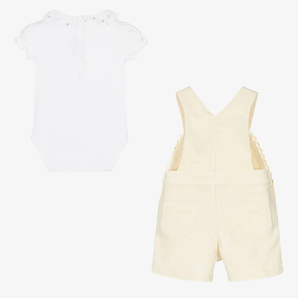 Girls Yellow Cotton Dungarees Set