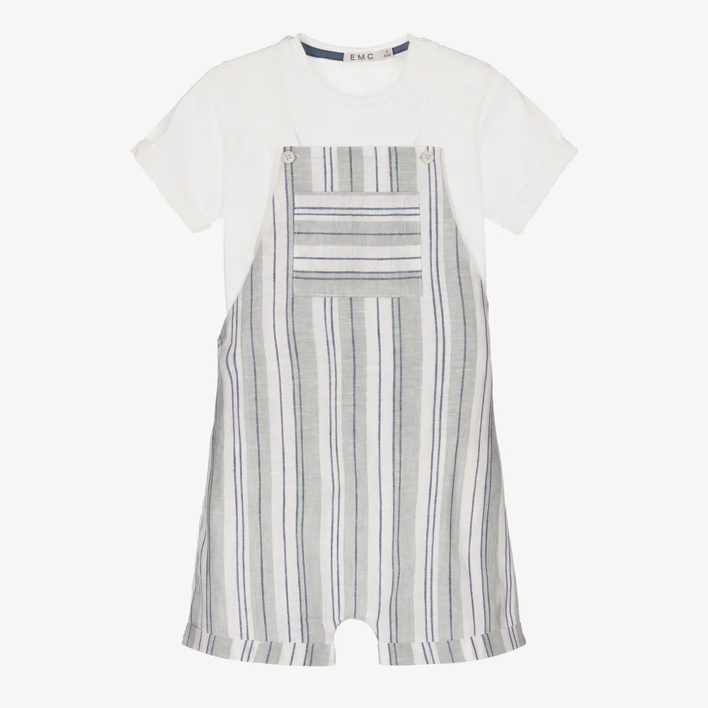 Green Stripe Dungarees Set