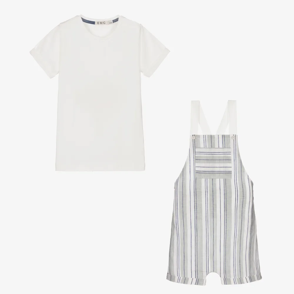 Green Stripe Dungarees Set