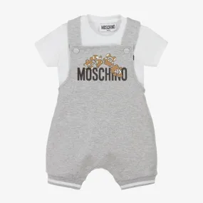 Grey & White Cotton Dungarees Set