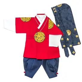 Hanbok Baby Boy 4-piece Set - King Red/Indigo