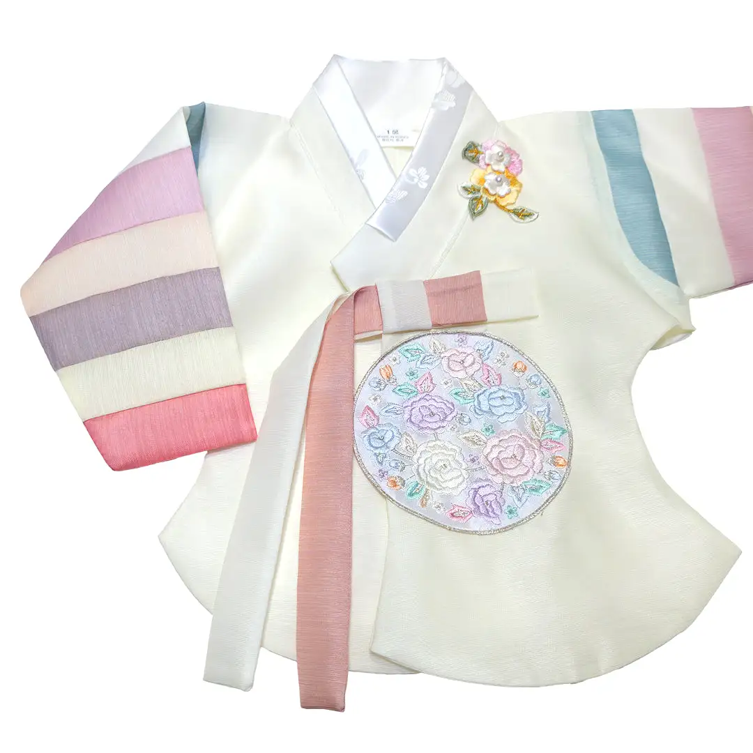 Hanbok Baby Girl 4-piece Set - Princess Natural/Dusty Pink Stripe