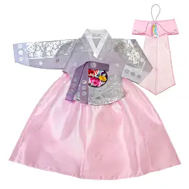 Hanbok Baby Girl 4-piece Set - Princess Silver/Light Pink